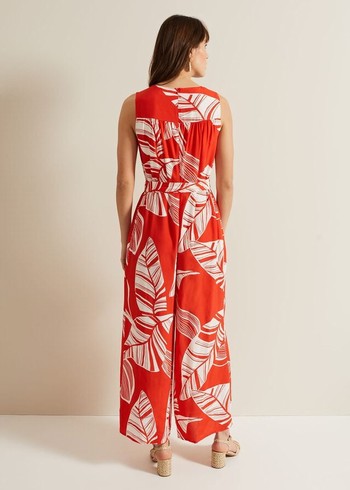 Phase Eight Suzie Leaf Print Dress Red Australia | ML4082169